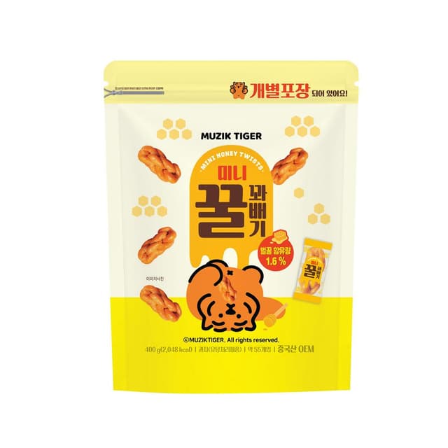 010_디에이치푸드 무직타이거 미니 꿀 꽈배기 400g 과자 대용량 개별포장 디저트 쿠키 해외 간식 수입 식품